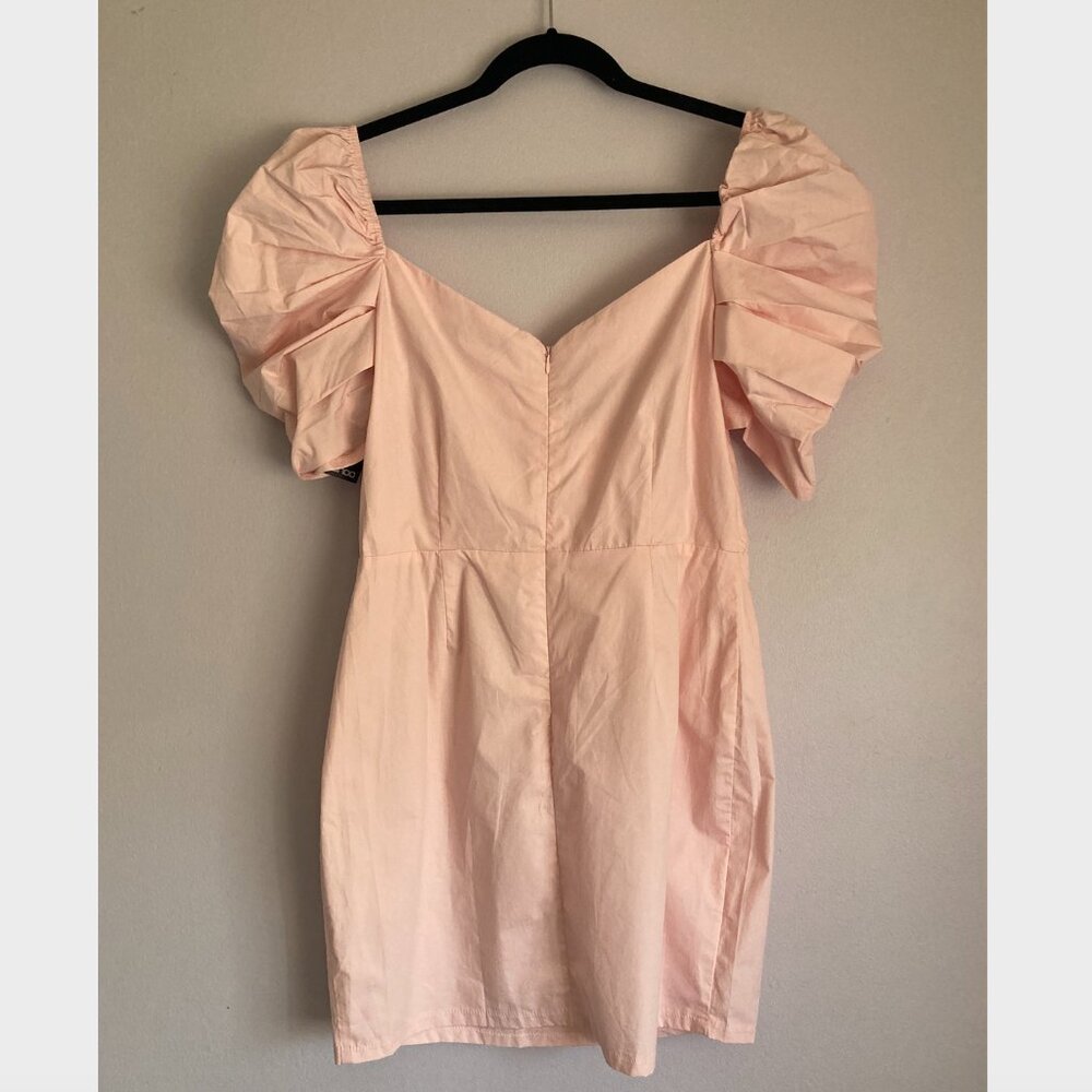 Boohoo Cara Sweetheart Neck Puff Sleeve Mini Dress Blush Sz. US10 NWT - Picture 3 of 4